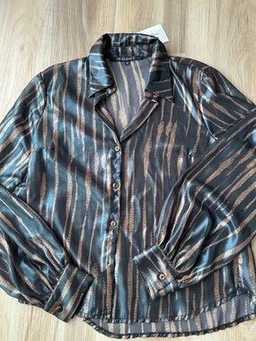 Insight Foil Reptile Sheer Blouse with Bronze Stripe Print